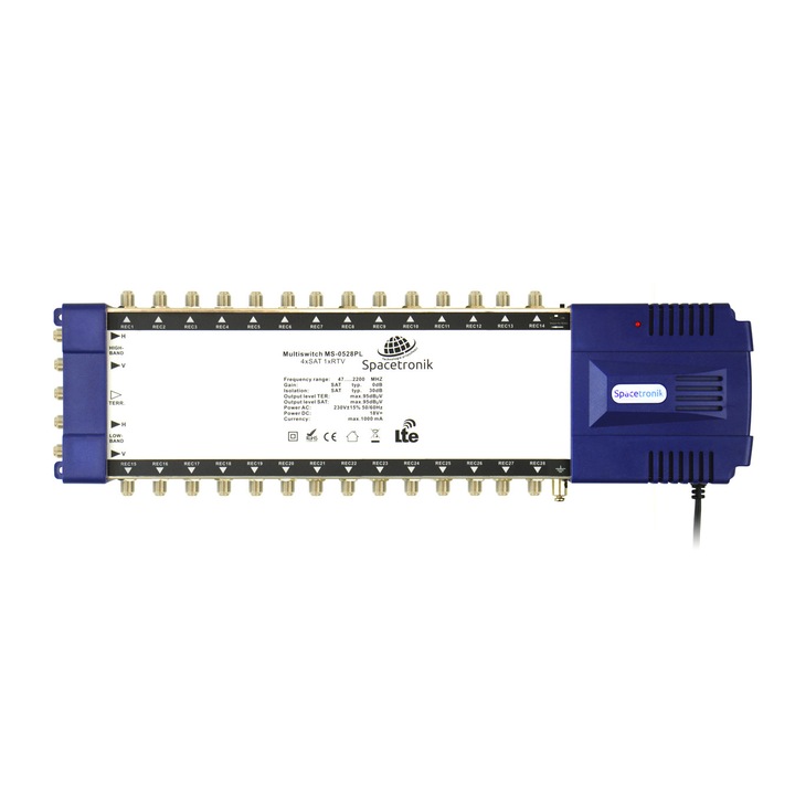 Multiswitch Spacetronik Pro Series 5/28, 4 SAT bemenet + 1 TV bemenet, beltéri