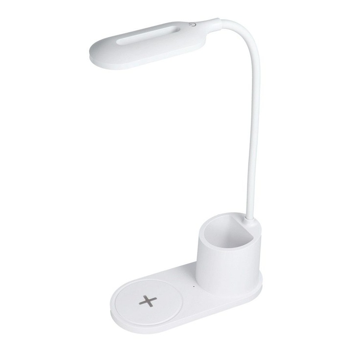 Lampa de birou LED, ABS, Cu incarcator wireless, 10 W, HT-513, Alb