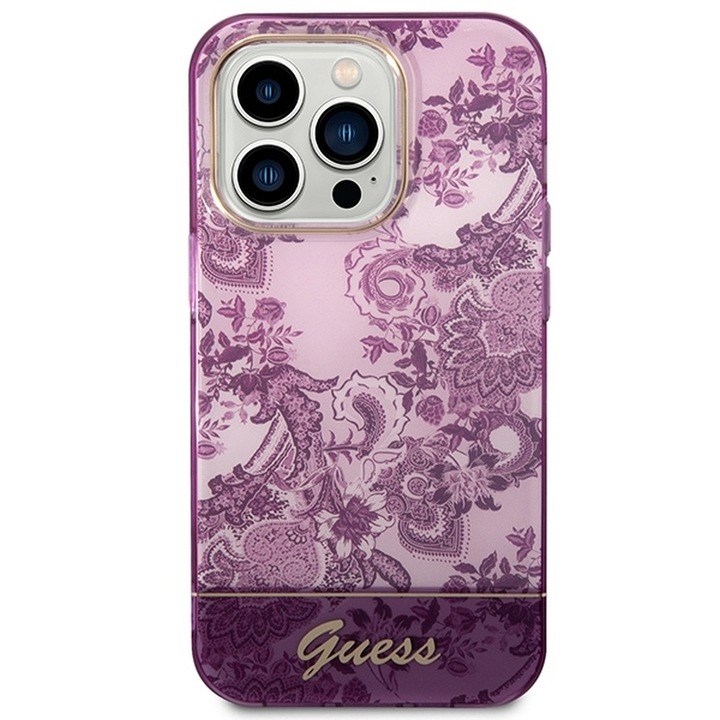 Eredeti tok GUESS GUHCP14LHGPLHF for iPhone 14 PRO (IML Electro Cam TDJ / fuschia)