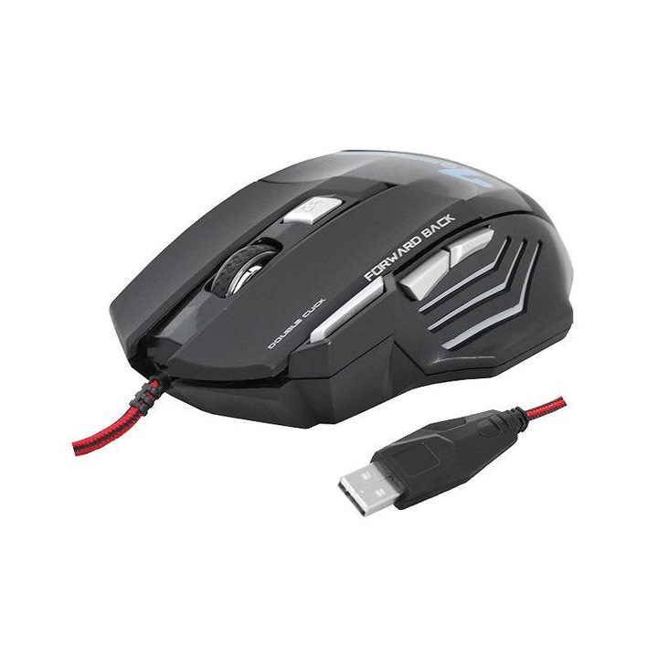 Vezetékes gamer egér LTC, LED, 2400DPI, fekete