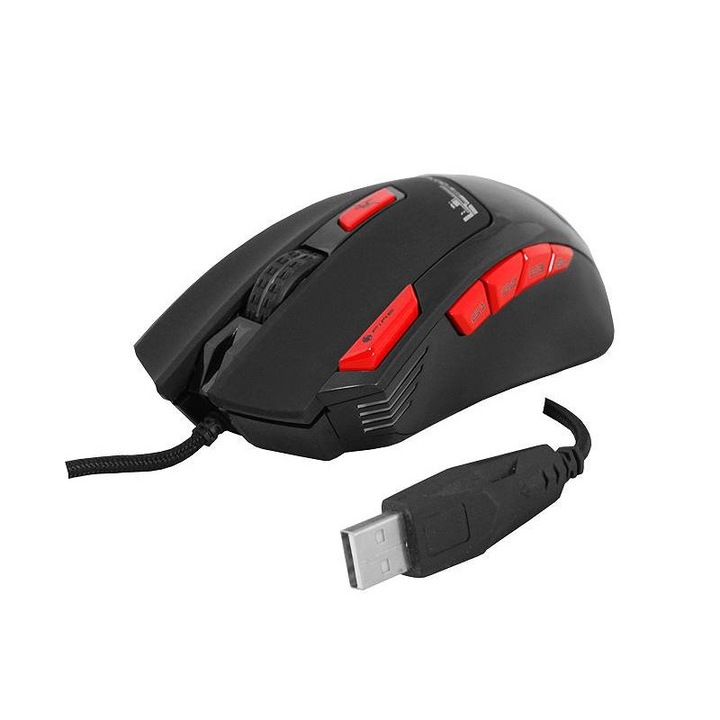Геймърска мишка с кабел LTC, Scorpion, 1.7 м, RGB/LED, 6000DPI, Черна/Червена
