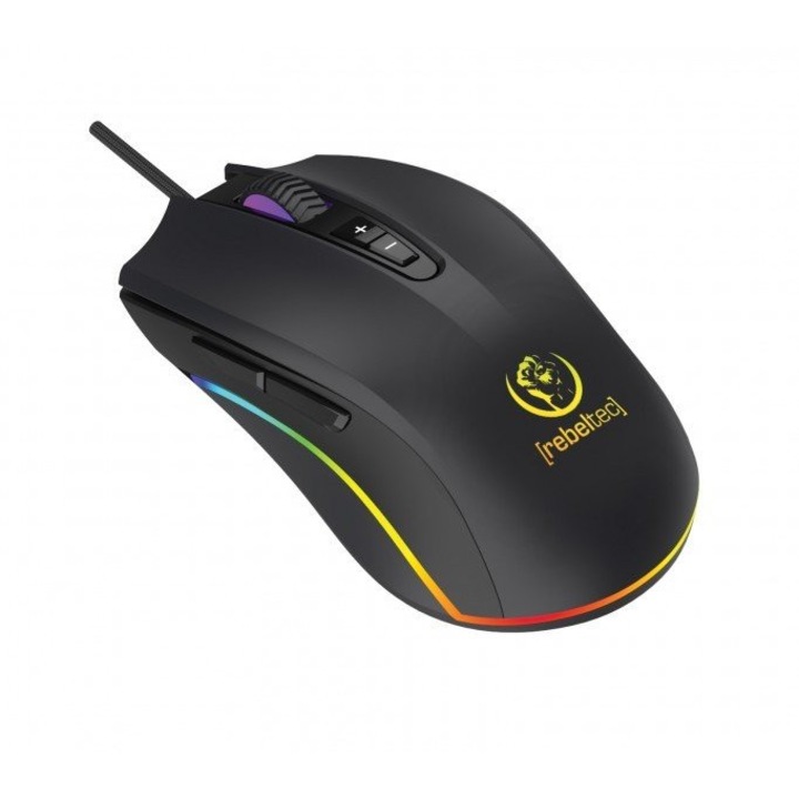 Mouse gaming, Rebeltec, Sunplus 190, 800-6400 DPI, Negru/RGB