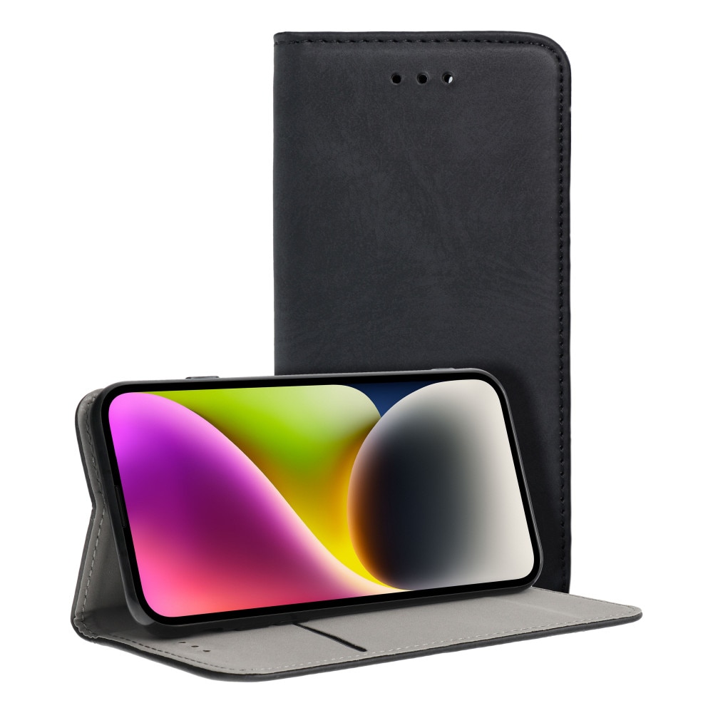 Husă de telefon compatibilă cu Motorola Moto G86 5G, tip carte, cu suport pentru card bancar, închidere magnetică, negru, Smart Magneto
