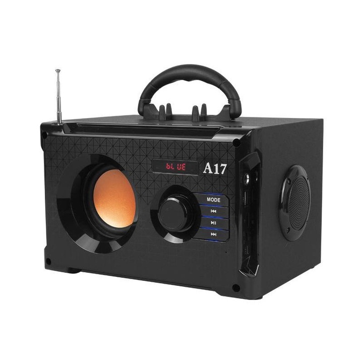 Преносимо радио, Bluetooth, 3 високоговорителя, USB, TF карта, AUX, Черно