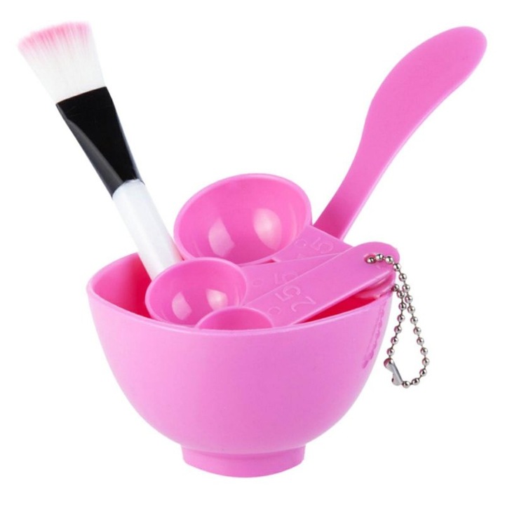 Set accesorii pentru masti de fata, Plastic, 6 piese, Roz