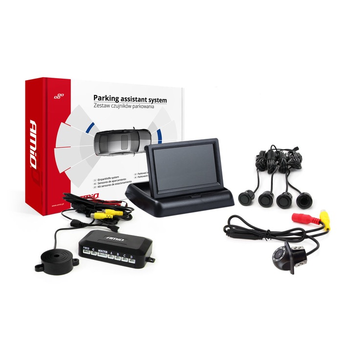 Set senzori parcare negri "GOLD" cu display LCD 4.3", camera marsarier si avertizor sonor