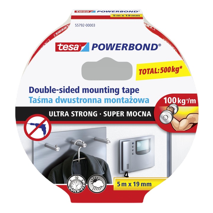 Двустранна монтажна лепяща лента, Tesa Powerbond, 5 mx 19 mm