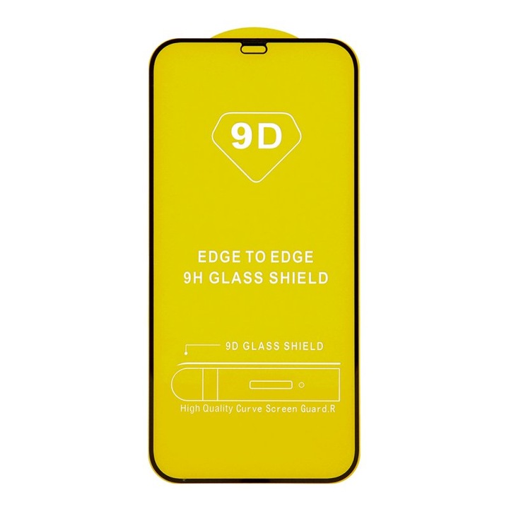 9D протектор за екран от закалено стъкло, TelForceOne, Съвместим с iPhone XR / 11, Черен/Прозрачен