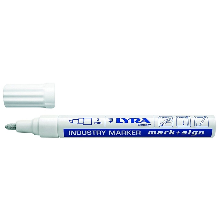 Marker permanent, Lyra, varf rotund, 2-4 mm, Alb