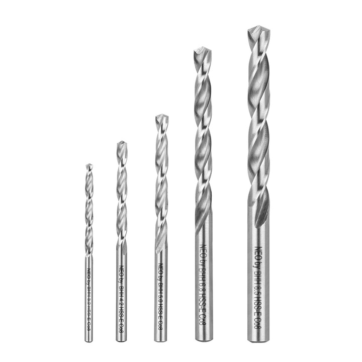 Set burghie, Neo Tools, HSS-E Co8, 3.2-8.5 mm, 5 bucati