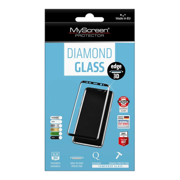 MYSCREEN DIAMOND GLASS EDGE képernyővédő üveg (3D full cover, íves, karcálló, 0.33 mm, 9H) FEKETE [Samsung Galaxy S22 Ultra 5G (SM-S908)]
