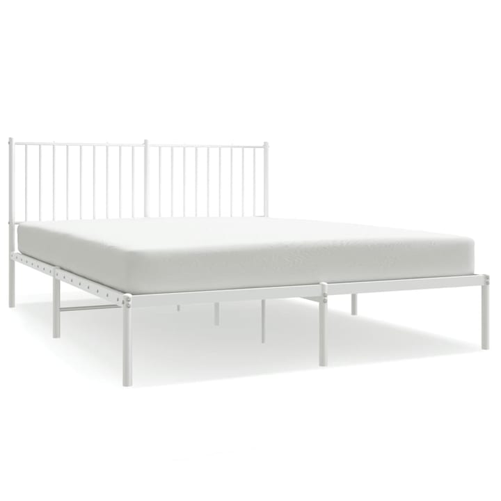 Cadru de pat metalic cu tablie vidaXL, alb, 160x200 cm, 21.5 kg
