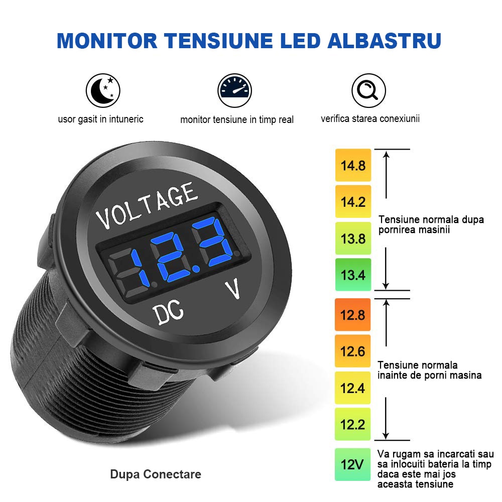 IZTOSS Car Motorcycle Waterproof Blue LED Digital Panel Display Voltmeter  Voltage Volt Meter Gauge DC 12V-24V