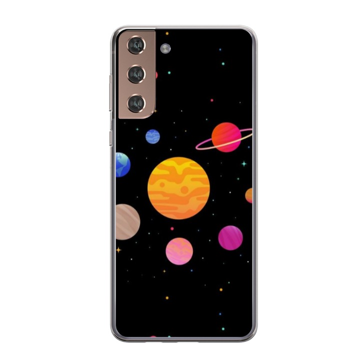Персонализирано покритие HQPrint и силиконово фолио за Samsung Galaxy S21 Plus, модел Colorful Galaxy, многоцветен, S1D1M0283