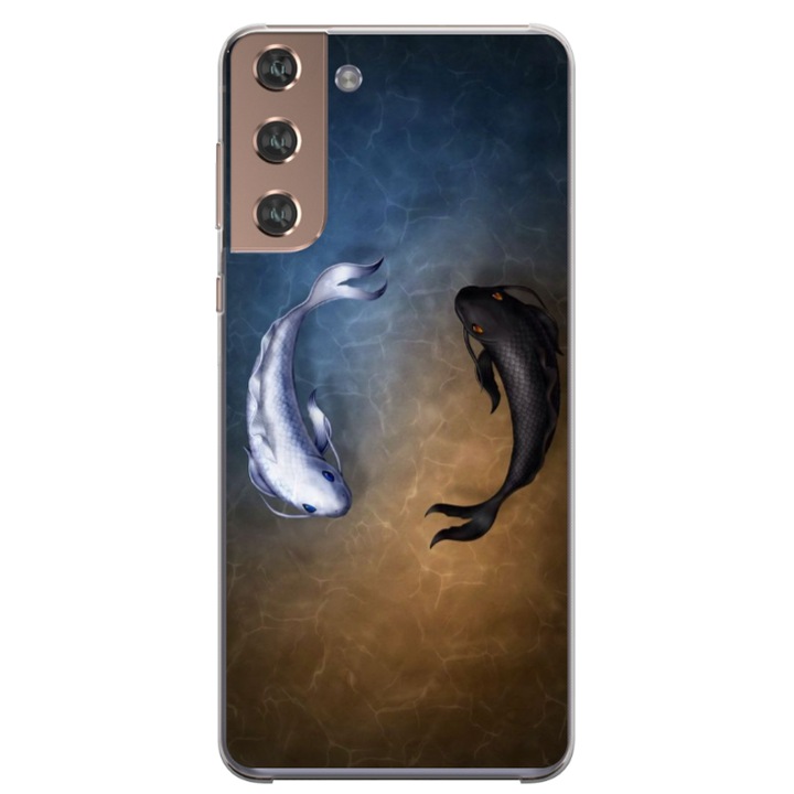 Husa personalizata HQPrint pentru Samsung Galaxy S22, model Ying and Yang Fish, multicolor, S1D1M0390