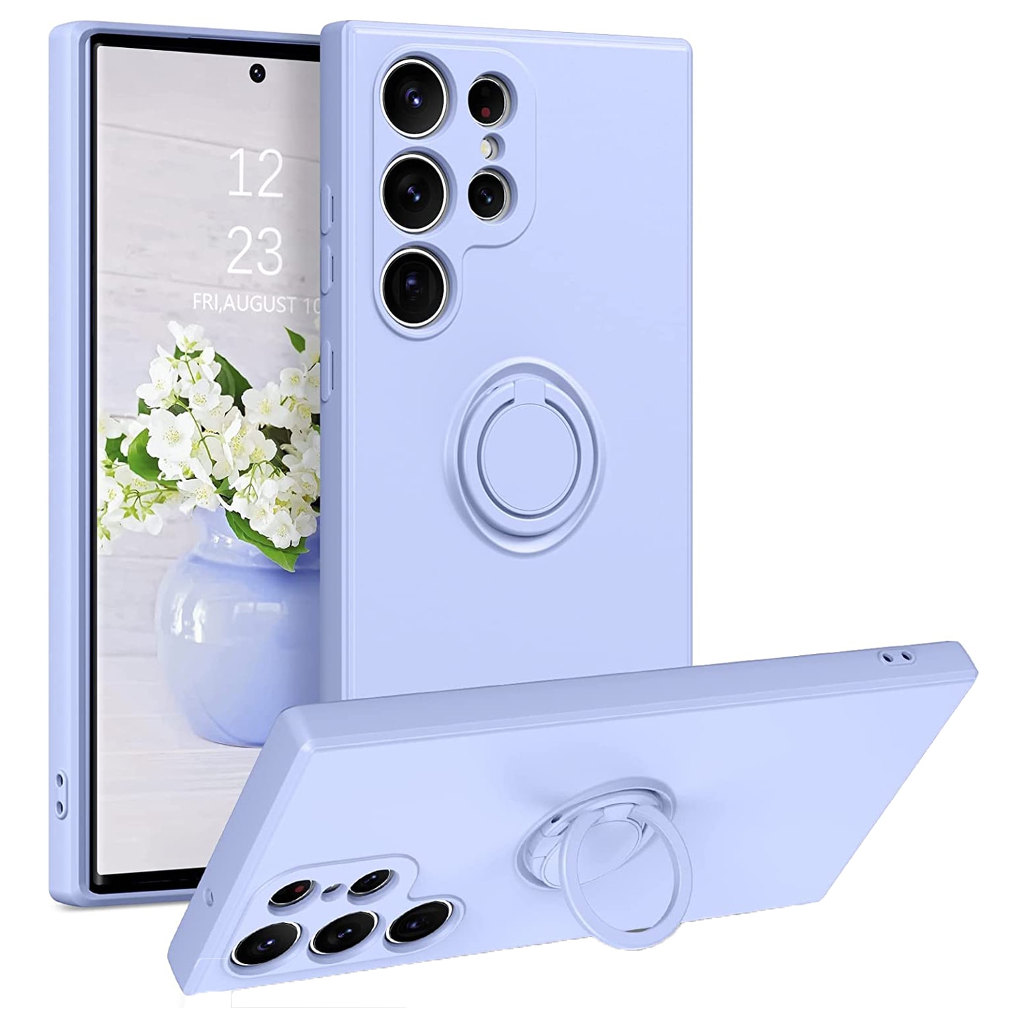 Husa DaDen cu inel rotativ 360 pentru Samsung S23 Ultra, Silicon Premium, Camera Protection, Antisoc, Mov