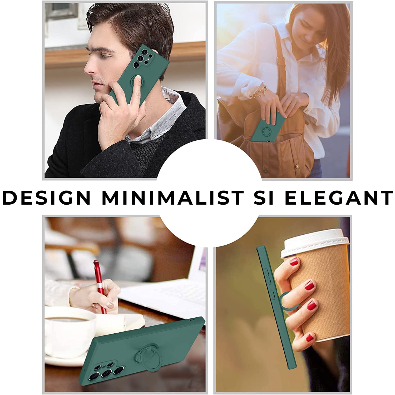 Husa pentru Samsung S24 Ultra DaDen cu inel rotativ 360, Silicon Premium, Camera Protection, Antisoc, Verde