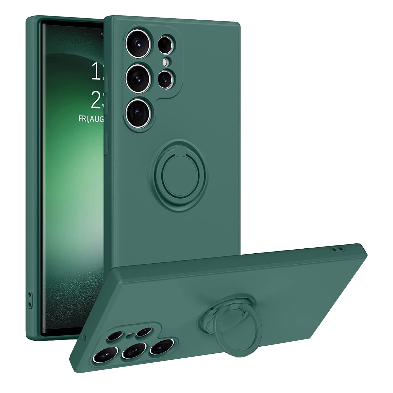 Husa pentru Samsung S24 Ultra DaDen cu inel rotativ 360, Silicon Premium, Camera Protection, Antisoc, Verde