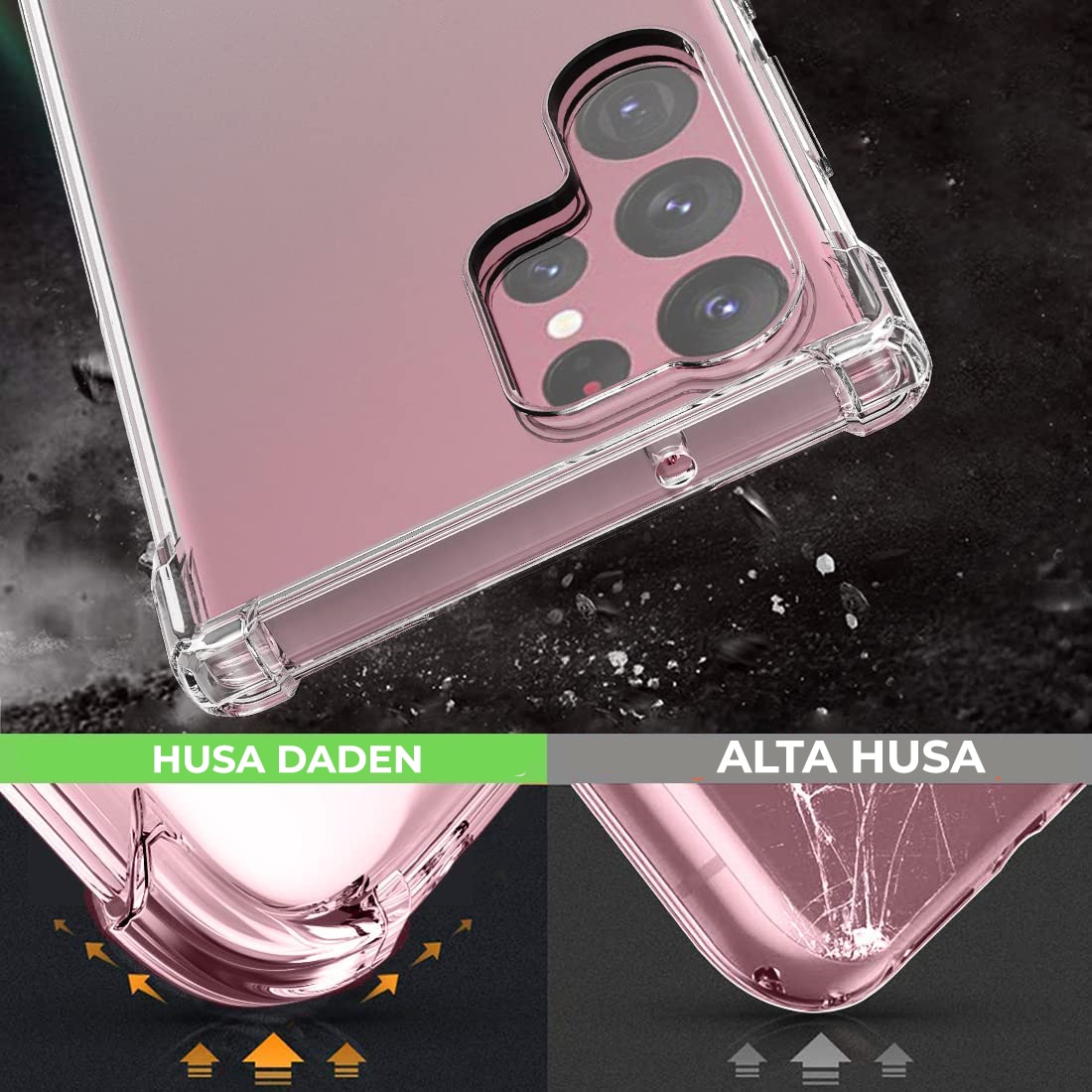 Husa DaDen Antishock pentru Samsung S23 Ultra, Ultra Protection, Protectie colturi, Anti soc, Rezistenta la impact, Transparenta