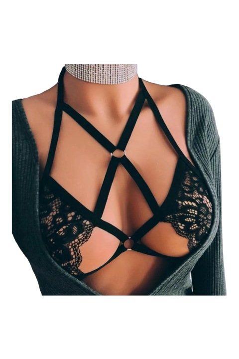 Dekoratív melltartó pántok, Starfashion, dekoltázshoz, rombuszos modell, fekete, OneSize