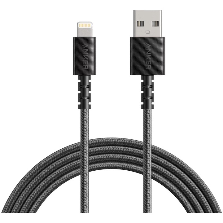 Cablu Anker PowerLine Select+ USB, compatibil Apple iPhone, official MFi 1.8 m, Negru