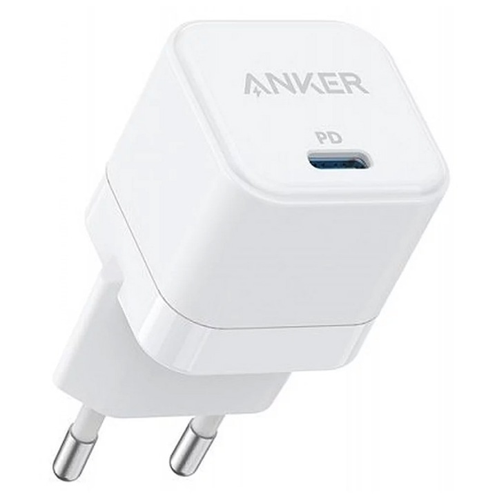 Мрежово зарядно Anker PowerPort III Cube, USB-C, 20W, Бял-Сив