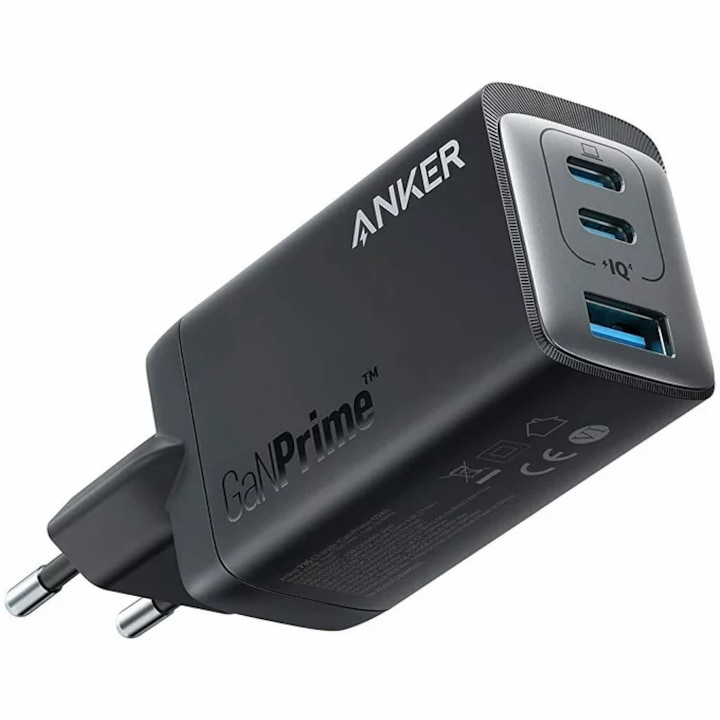 Мрежово зарядно устройство Anker 735 GaNPrime III 65W, PPS 3, 2x USB-C, 1x USB-A, PowerIQ 3.0, Черен