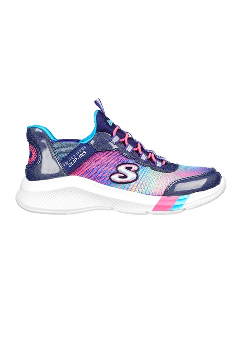 Skechers, Pantofi sport slip-ins cu aspect stralucitor Dreamy Lites - Colorful Prism, Alb murdar/Roz/Bleumarin