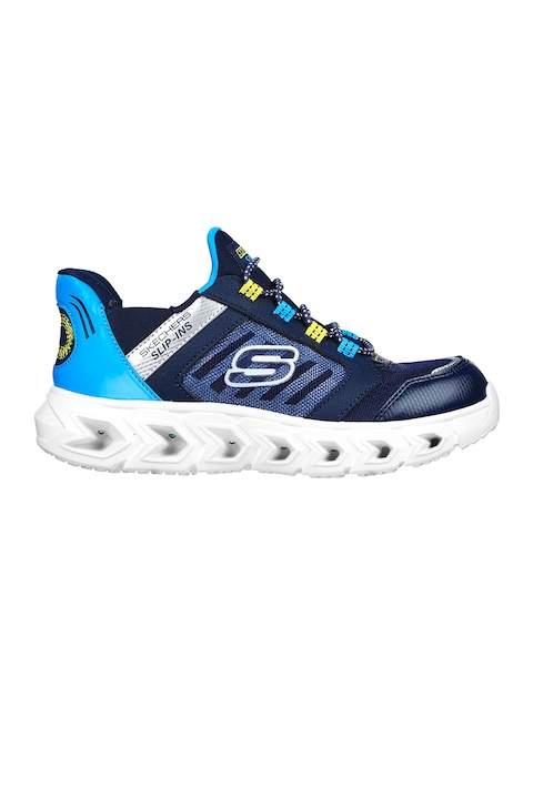 Skechers, Спортни обувки Hypno Flash 2.0 с LED светлини, Светлосин/Сребрист/Тъмносин