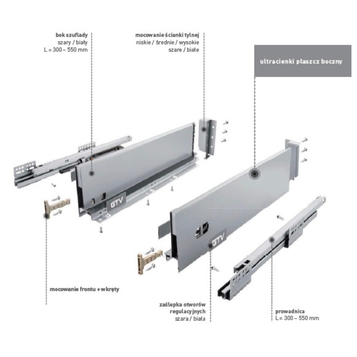 Sertar, GTV, Axis Pro, Low, H86 550 mm, Antracit