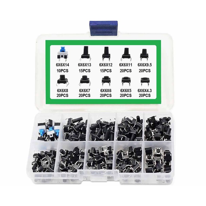 Set 180 micro-intrerupatoare, Tact switch, 6 x 6 mm, Multicolor