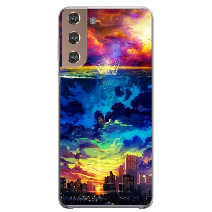 Husa personalizata HQPrint pentru Samsung Galaxy S22, model Abstract City, multicolor, S1D1M0263