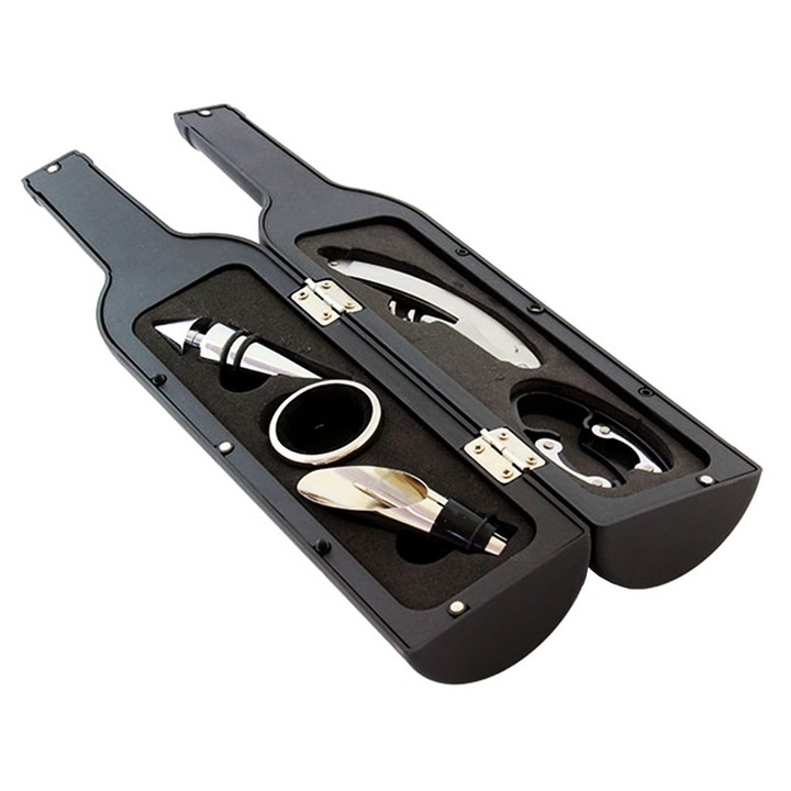 Set Accesorii Vin, 4 piese, in cutie estetica, culoare Neagra