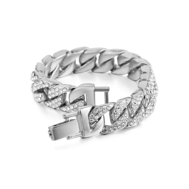 Ice Cuba karkötő, rozsdamentes acél, állítható méret, cirkónium kristályok, unisex, hossza 21 cm