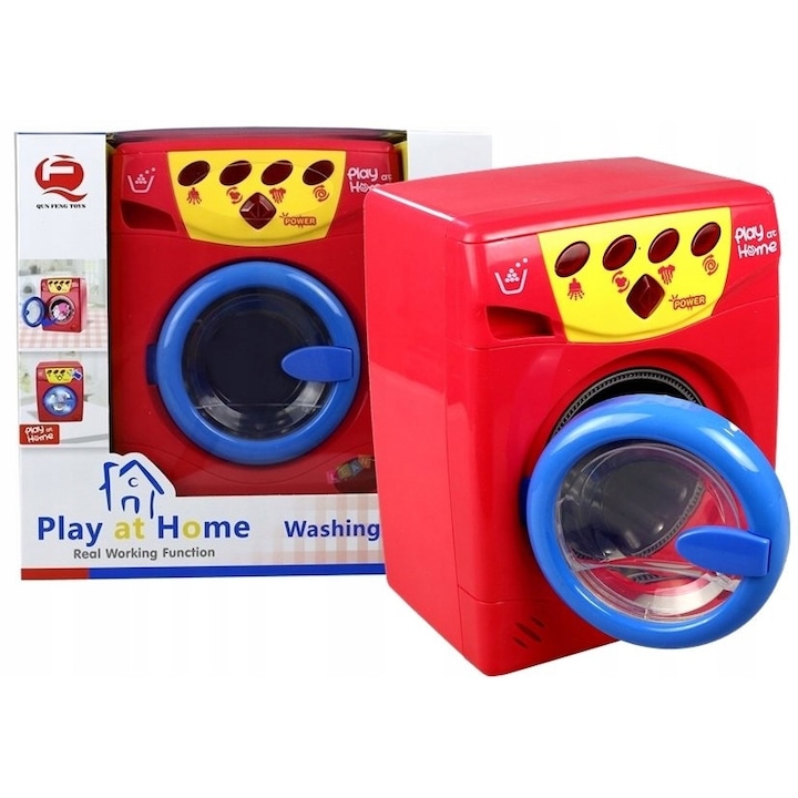 Детска играчка пералня, Leantoys, 18,5x13,5x24 см, включени 3 батерии АА, червена