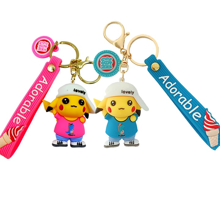 2 db Pikachu kulcstartó készlet, szilikon, többszínű