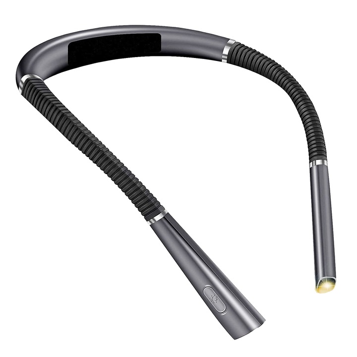 Lumina pentru citit cu pozitionare pe gat, Zggzerg, Cu 3 Tipuri De Lumina LED si 3 Nivele de Intensitate, Portabila, Multifunctionala, Reincarcabila USB, Capacitate Baterie 1000 mAh, Pentru Citit, Reparat, Plimbari Nocturne, Camping, Gri