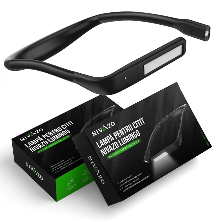 Lampa pentru citit, functie SOS, control Wifi, baterie reincarcabila de 1800mAh, rotire la 270°, functie stand, ideala pentru citit, crosetat, reparatii, negru