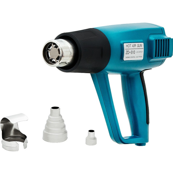 Pistol de lipit termic, 450 W-1500 W, 450L/min, Afisaj LCD, Albastru/Negru