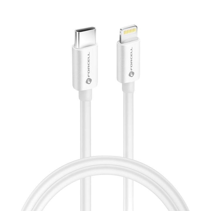 Cablu de date, Forcell, USB C/Lightning, 1 m, Alb