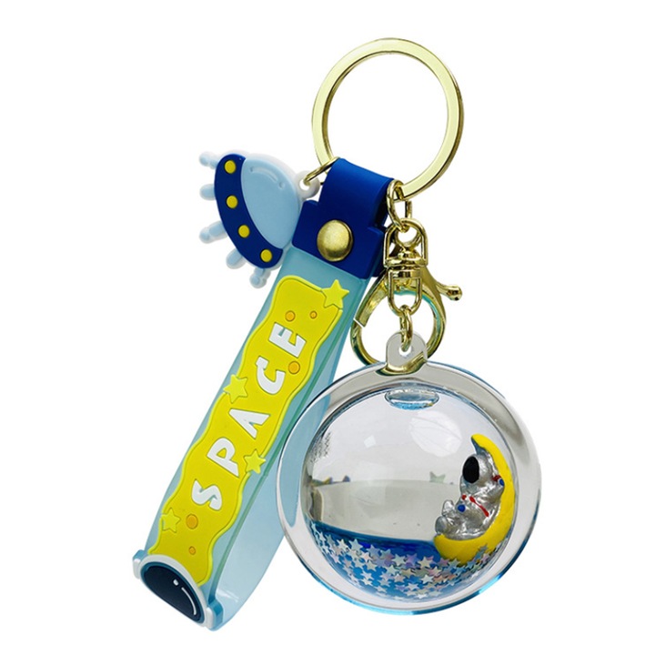 Breloc astronaut, PVC/Acril, Albastru/Galben