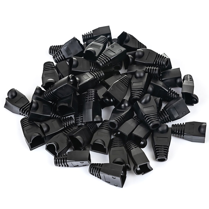 Set 50 mansoane de protectie pentru mufa RJ-45, Plastic, Negru