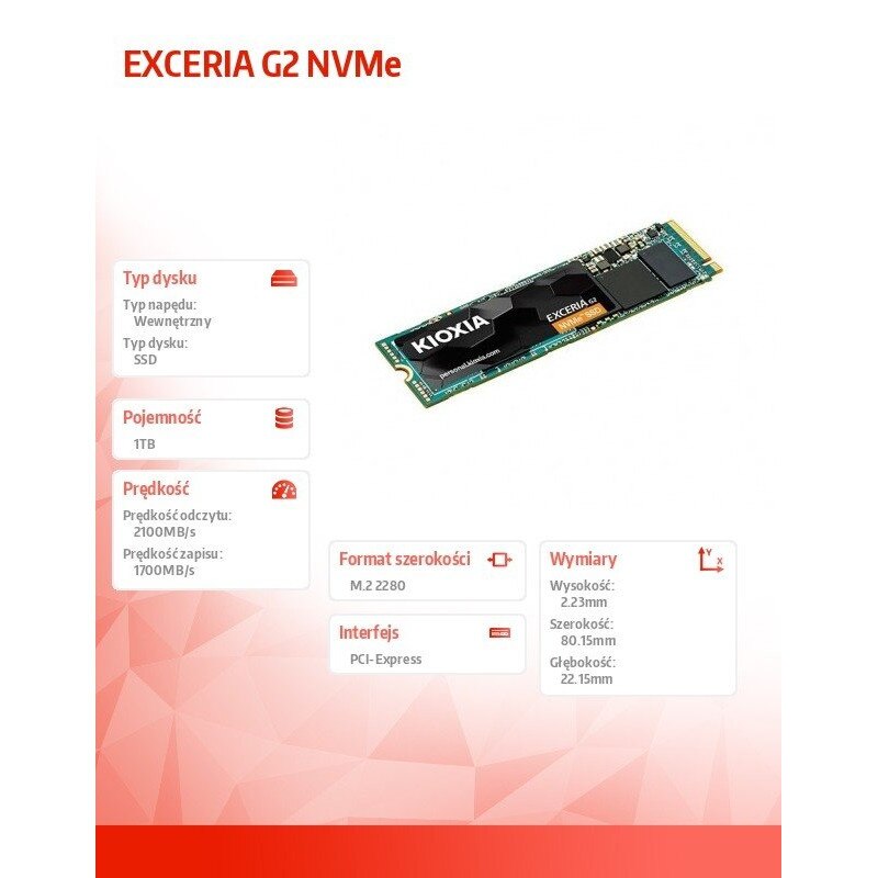 KIOXIA m.2 SSD 1TB！ SSD Exceria, Kioxia, 1TB, NVMe, M.2 2280 - eMAG.ro