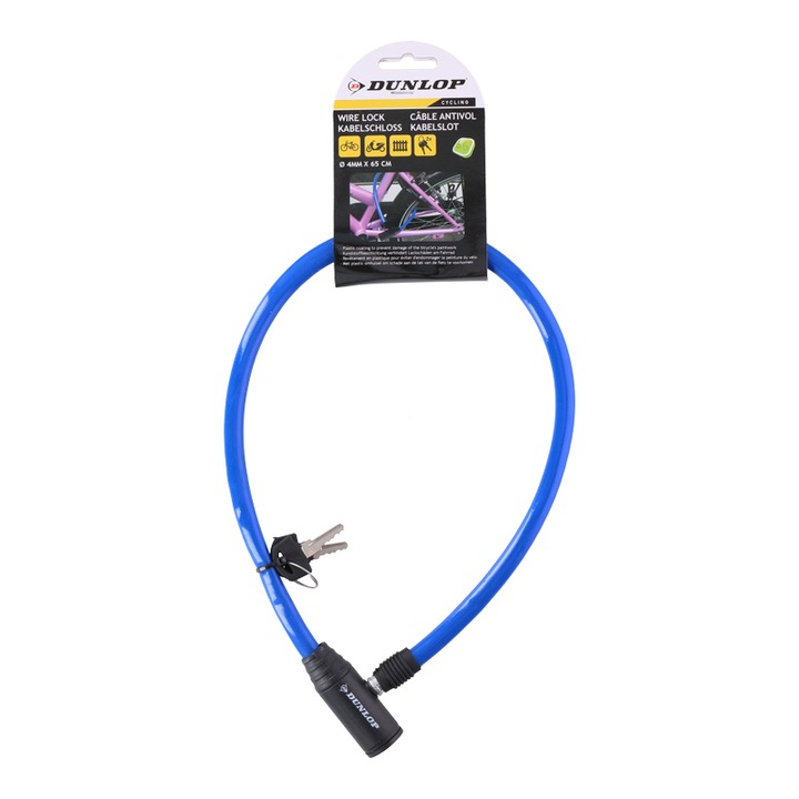Antifurt bicicleta, Dunlop, Cablu, Albastru