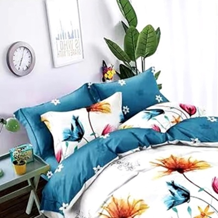 Set complet lenjerie de pat Finet, pilota si 2 perne, cearceaf cu elastic, 160x200cm, pentru pat dublu, multicolor, Ralex Pucioasa, LDP-SC-FINH-10010