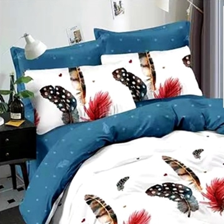 Set complet lenjerie de pat Finet, pilota si 2 perne, cearceaf cu elastic, 160x200cm, pentru pat dublu, multicolor, Ralex Pucioasa, LDP-SC-FINH-1001