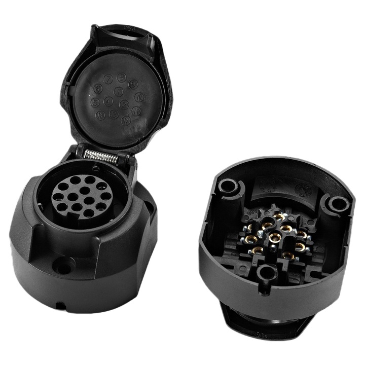Priza remorca, Plastic, 13 pini,12/24V, Negru