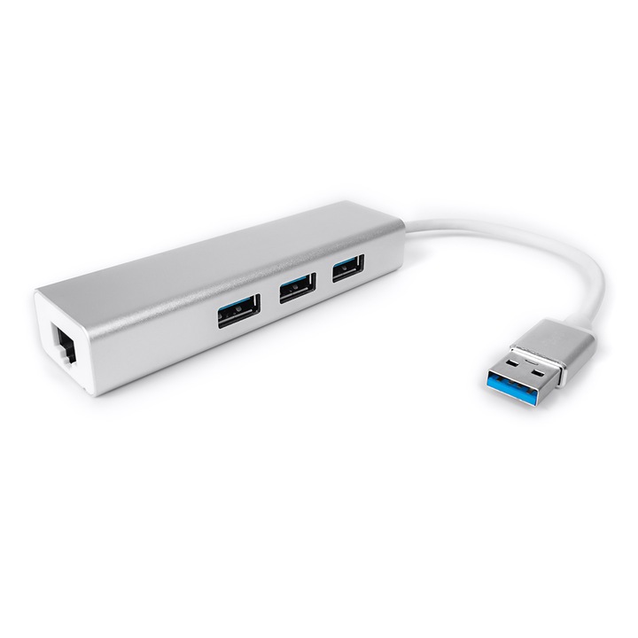 Multiport USB la 3 USB + RJ45 SPU-M06, Argintiu