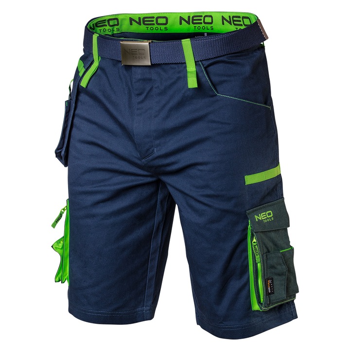 Работни шорти NEO Tools, памук/полиестер, синьо/зелено, XS