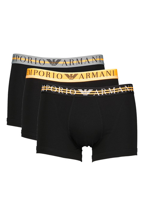 Emporio Armani Underwear, Set de boxeri cu banda logo in talie - 3 perechi, Negru